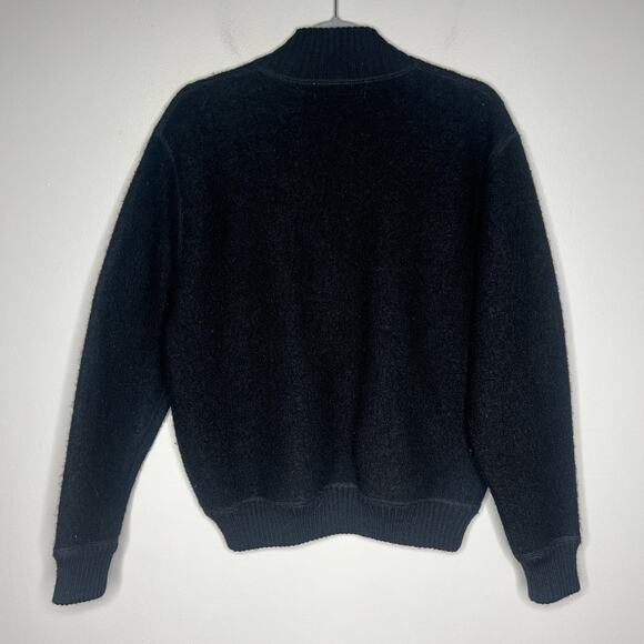 Vintage Black Boucle Wool Bomber Jacket Full Zip Womens Small Pockets Streetwear - Picture 7 of 11